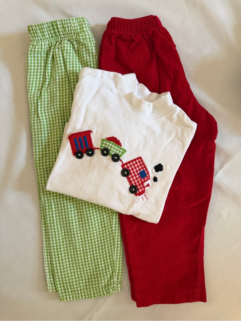 The Bailey Boys 2T Train Appliqué Set with Red & Green Pants